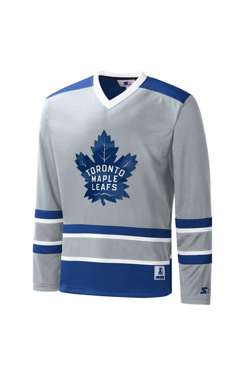 STARTER Men's Starter Gray/Blue Toronto Maple Leafs Cross Check Jersey V-Neck Long Sleeve T-Shirt, Alternate, color, 