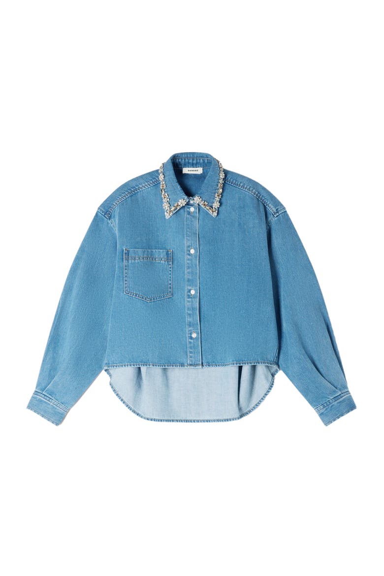 Denim shirt with rhinestones, Alternate, color, Blue jean