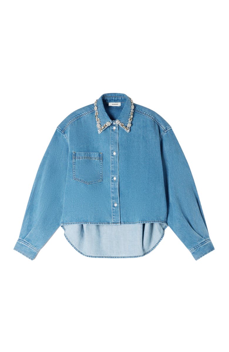 SANDRO Denim shirt with rhinestones, Alternate, color, Blue Jean
