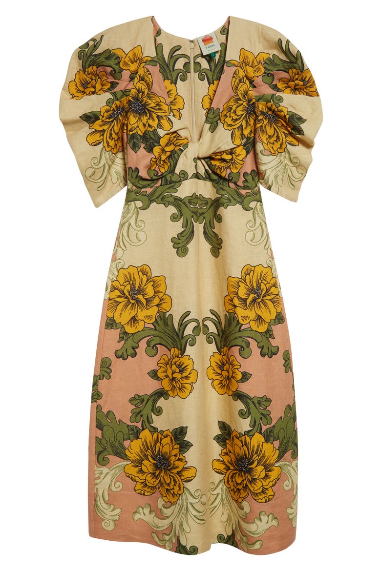 farm rio delicate flower arabesques linen midi dress Delicate Flower Arabesques Linen Midi Dress (Women)