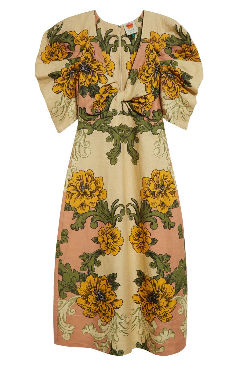FARM Rio Delicate Flower Arabesques Linen Midi Dress, Alternate, color,