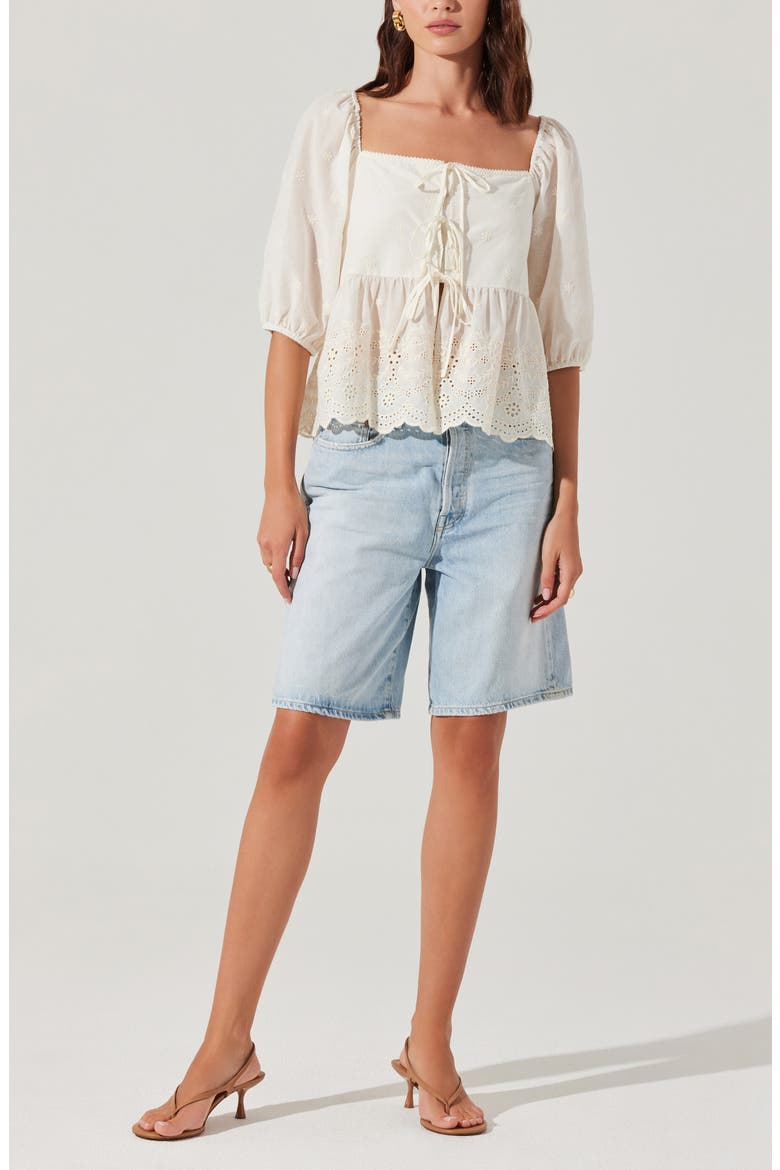 Ezmae Tie Front Top, Alternate, color, CREAM