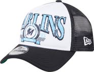 New Era Men's New Era  Black Miami Marlins Distressed 9FORTY A-Frame Adjustable Trucker Hat