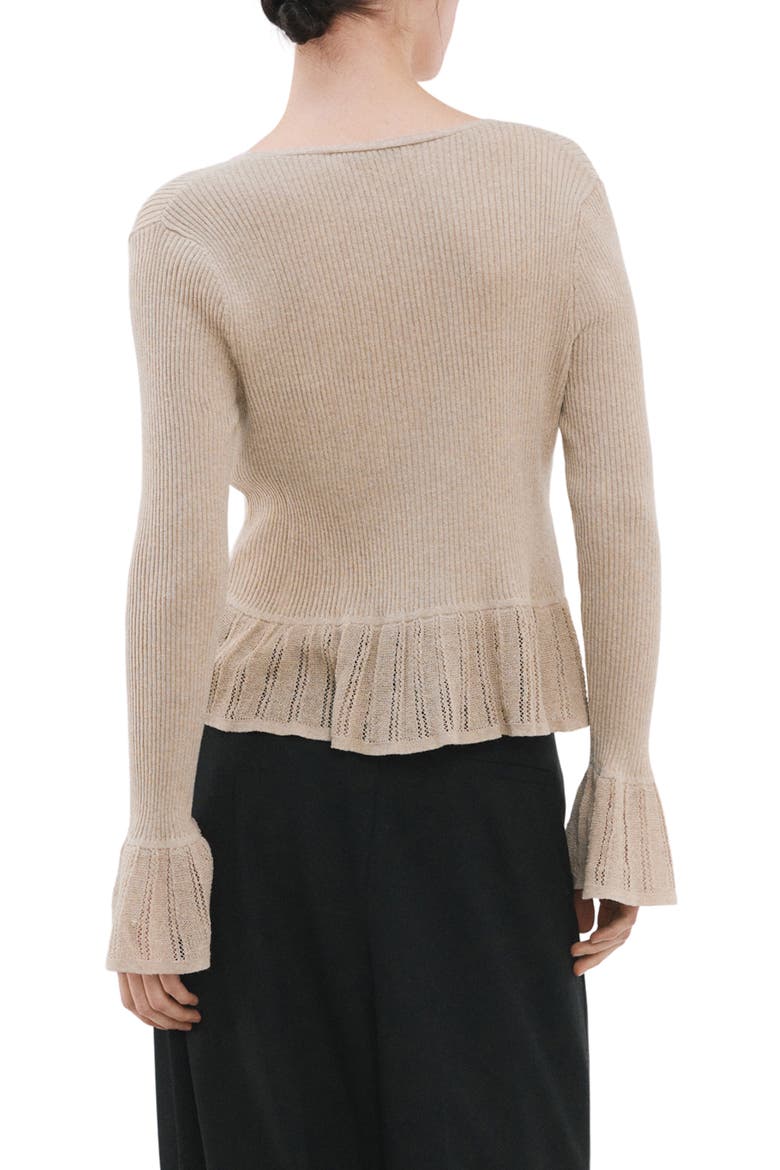 Ruffle Rib & Pointelle Cardigan, Alternate, color, SAND