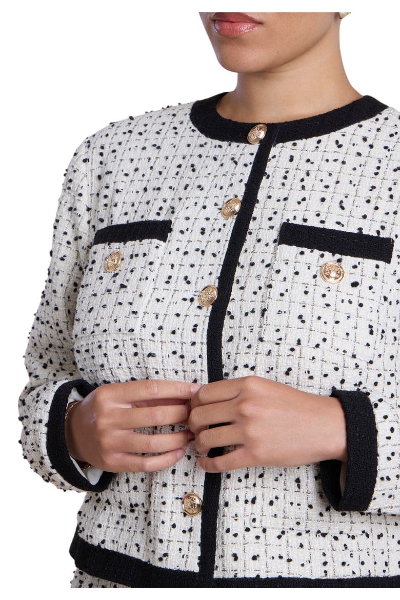 Tipped Tweed Boxy Jacket (plus), Alternate, color, BLACK WHITE
