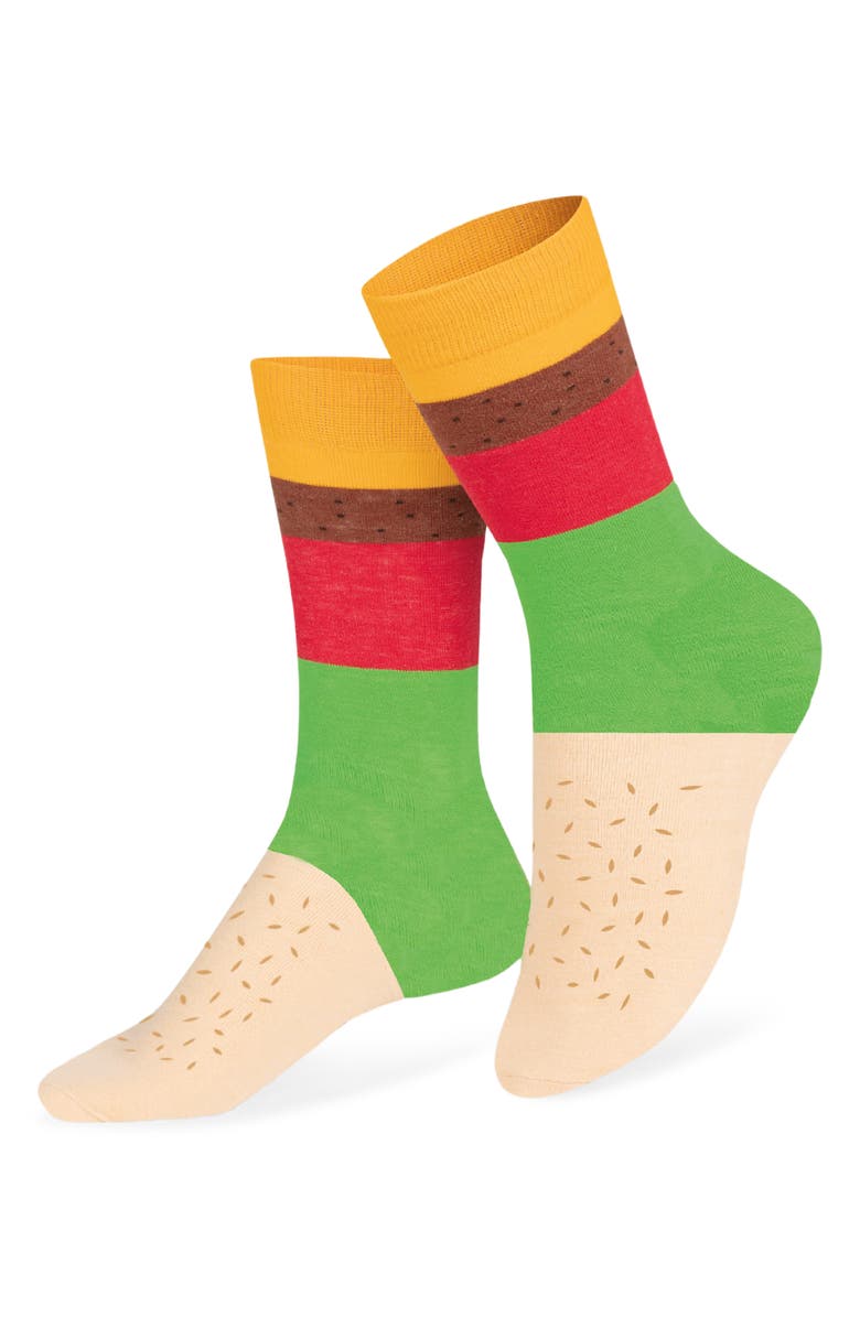 doiy Kids' Cheeseburger Crew Socks, Main, color, Green Multi