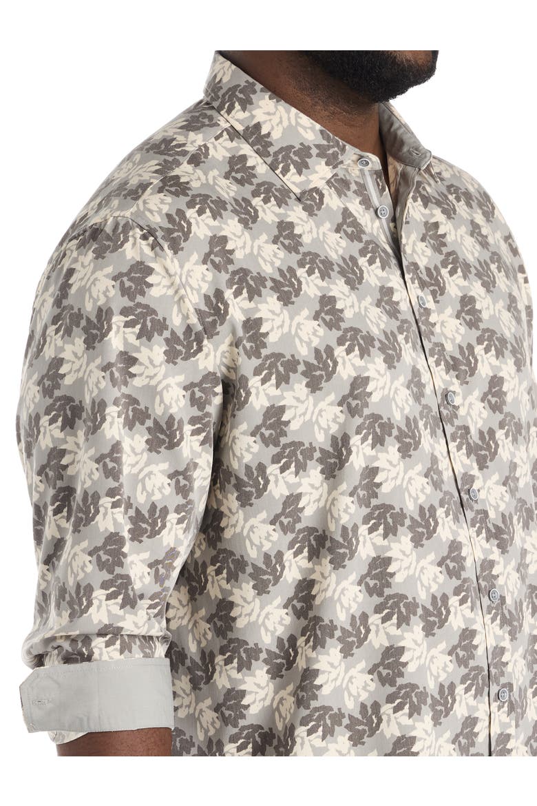 Big & Tall Rolled-Sleeve Floral Print Sport Shirt, Alternate, color, GREY