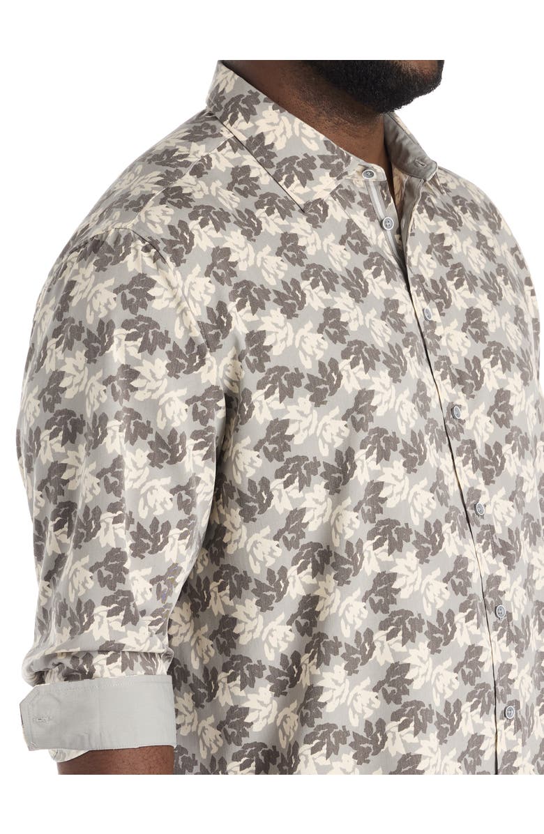 Synrgy by DXL Big & Tall Rolled-Sleeve Floral Print Sport Shirt, Alternate, color, Grey