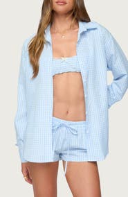 EDIKTED Yaffa Gingham Oversize Seersucker Button-Up Shirt