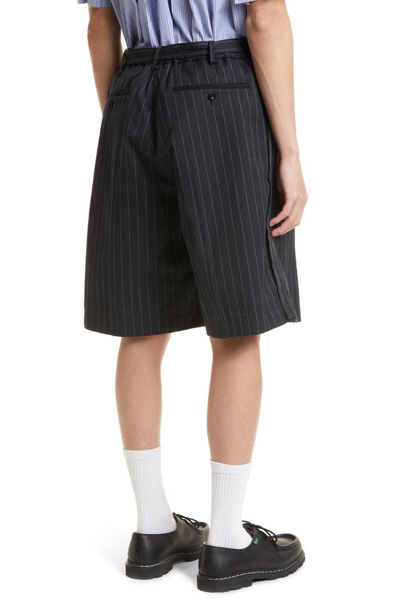 Sacai Chalk Stripe Belted Bermuda Shorts, Alternate, color,