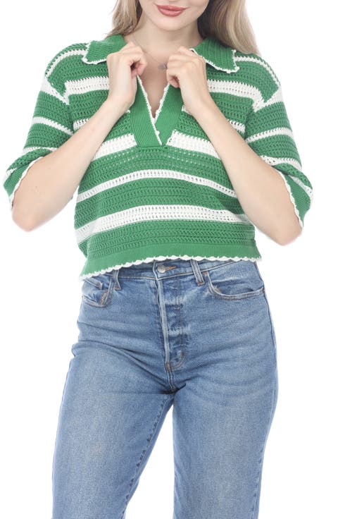 Cotton Stripe Polo Sweater