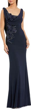Mac Duggal Sleeveless 3D Flower Detailing Cowl Neck Gown