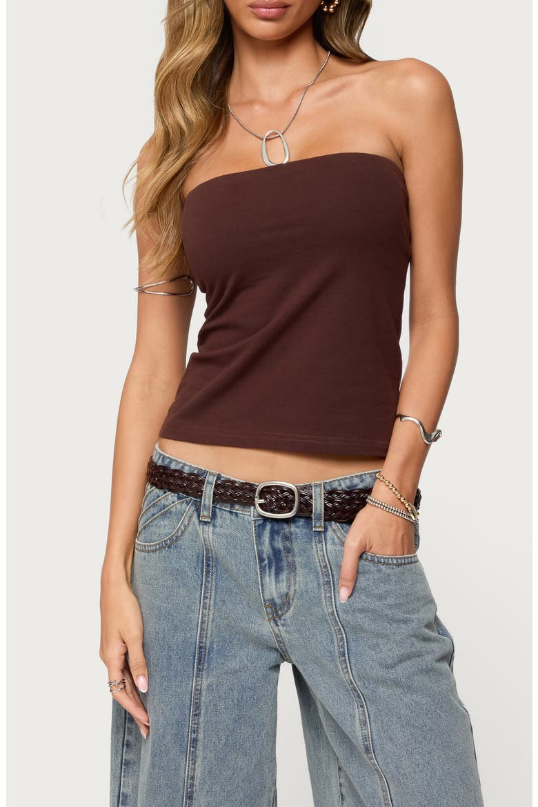 Shelf Bra Stretch Cotton Tube Top, Main, color, BROWN