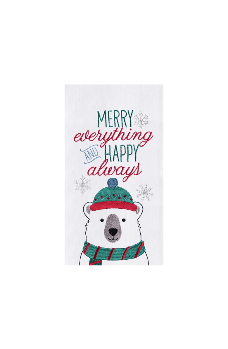 C&F Home Christmas "Merry Everything and Happy Always" Sentiment Polar Bear Cotton Flour Sack Kitchen Dish Towel  27L x 18W in., Main, color, Green