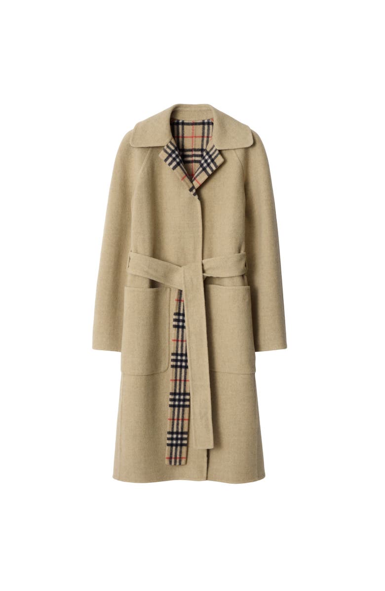 Burberry Reversible Wool Wrap Coat, Alternate, color, Sand Beige