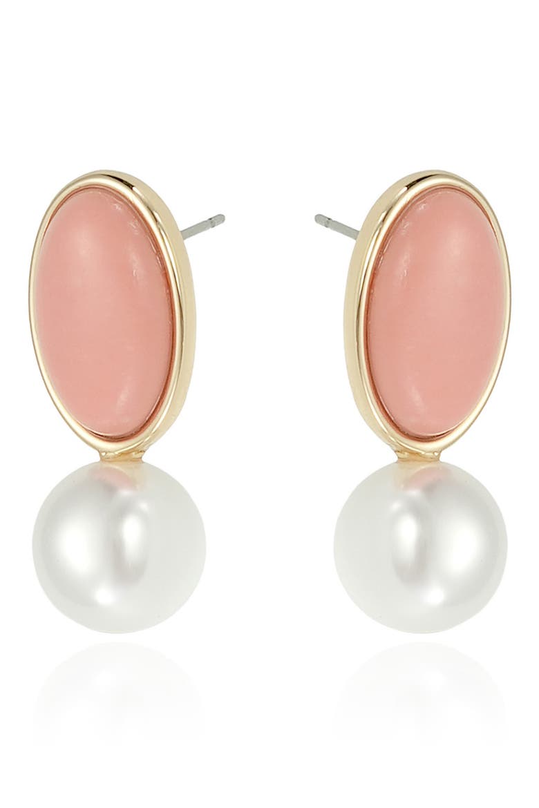 Imitation Pearl & Reconstituted Stone Drop Earrings, Alternate, color, CORAL