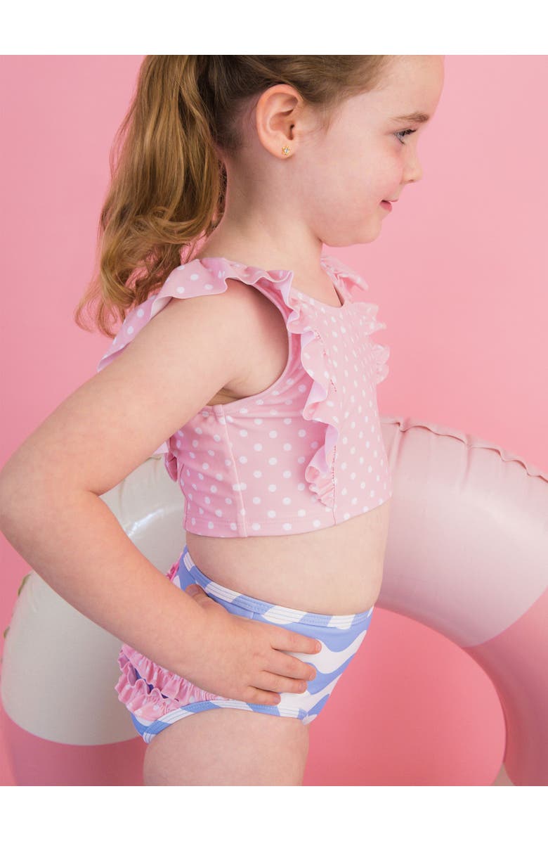 RuffleButts UPF50 Waterfall Tankini, Alternate, color, Periwinkle Blue Wavy Stripe