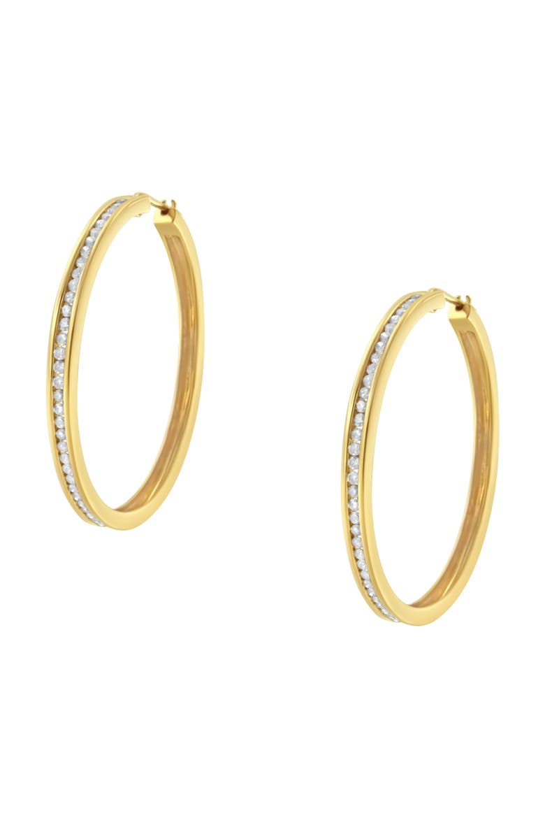 10KT Yellow Gold 1 cttw Slim Diamond Hoop Earrings, Alternate, color, Yellow