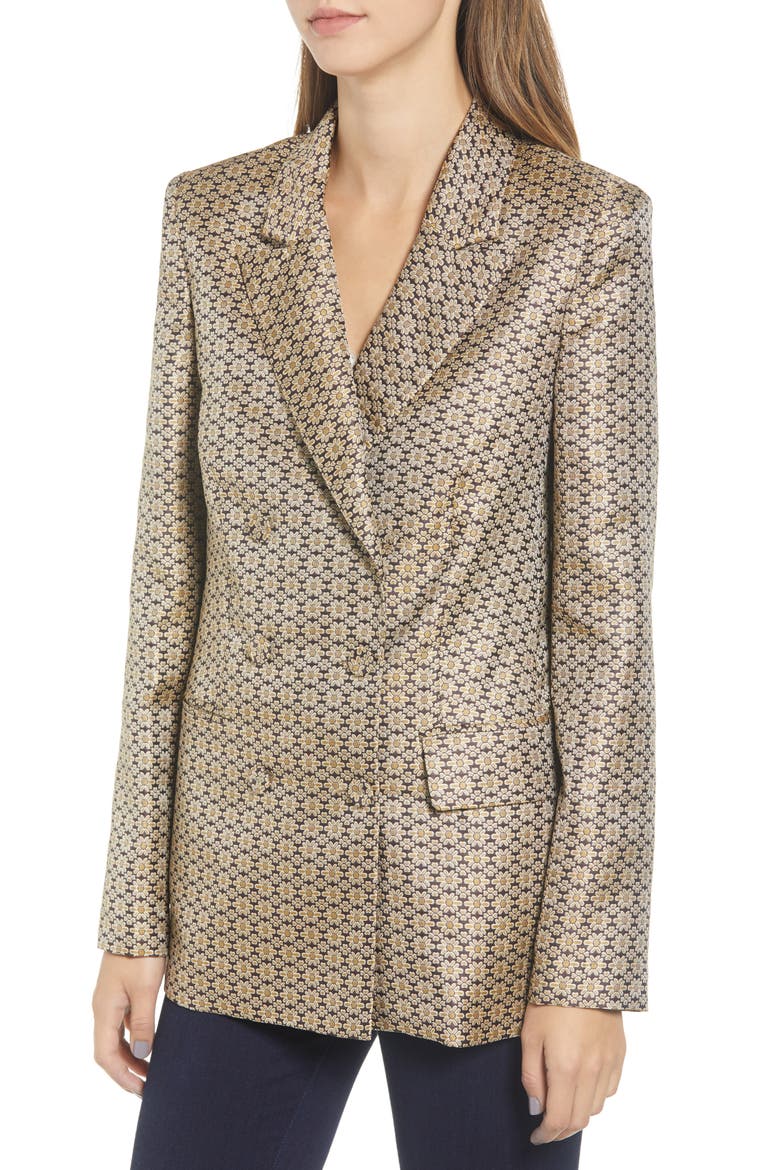 Finn Metallic Daisy Double Breasted Blazer, Alternate, color, DAISY FOULARD