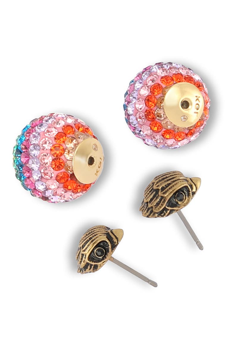 Pavé Crystal & Eagle's Head Front/Back Stud Earrings, Alternate, color, RAINBOW MULTI