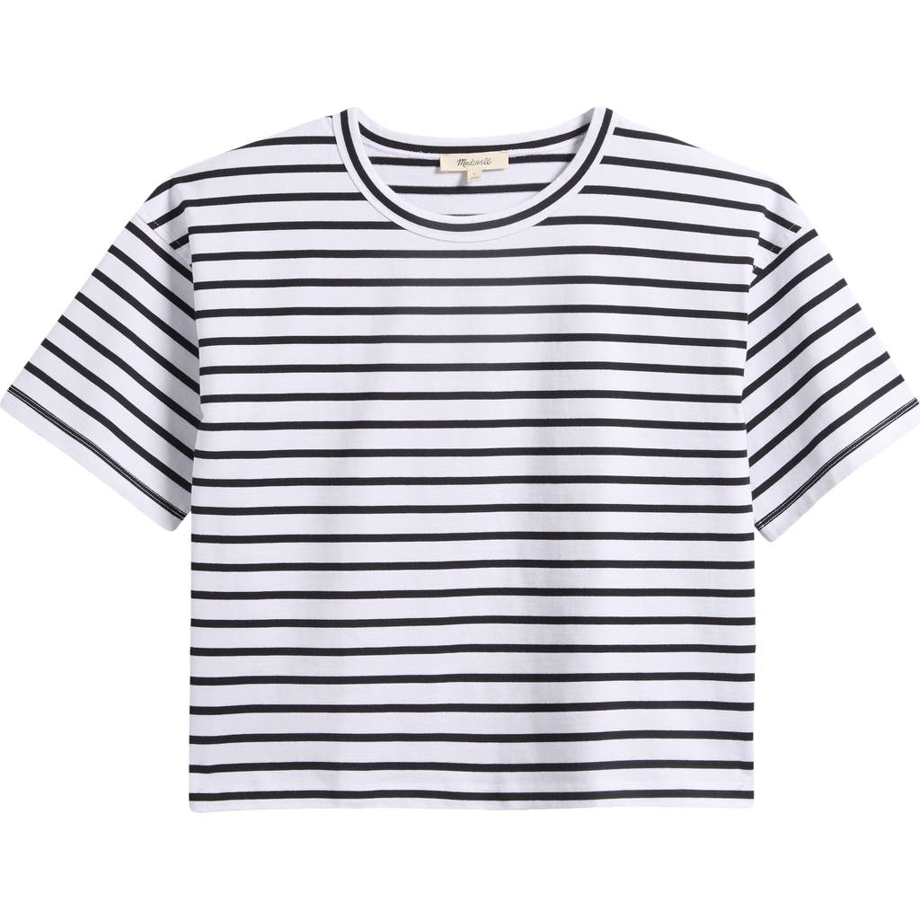 Madewell Everyday Boxy Cotton Crop T-shirt In Black And White Stripe