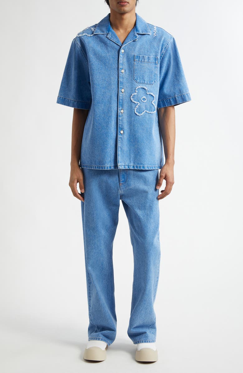 Marni Dillies Patch Denim Camp Shirt, Alternate, color, 