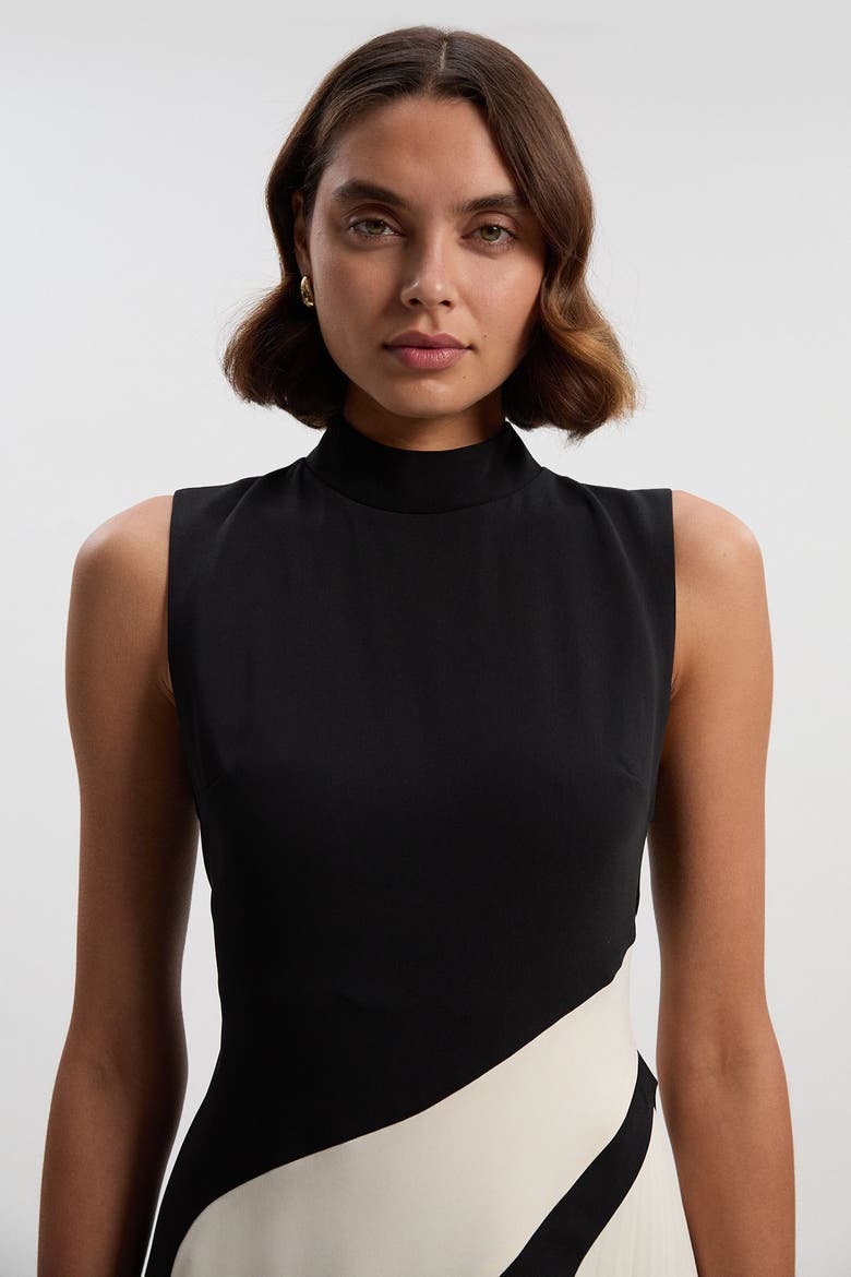 Colour Block High Neck Midi Dress, Alternate, color, Mono