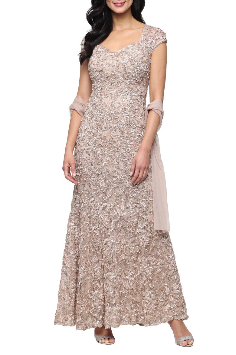 Soutache Mermaid Gown with Shawl, Main, color, CHAMPAGNE