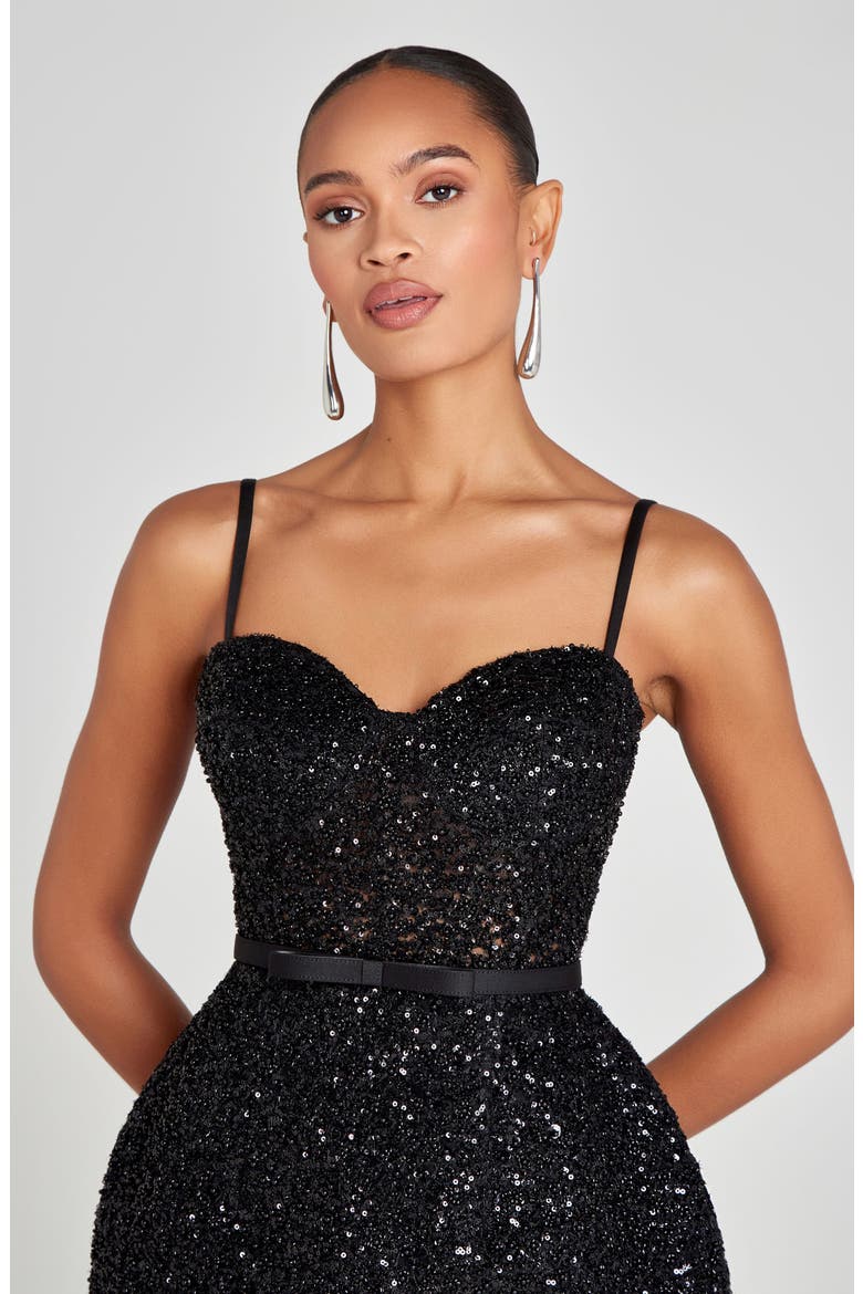 Emilia Sequin Cocktail Minidress, Alternate, color, BLACK