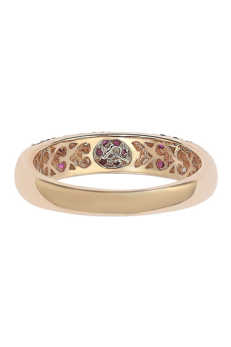 Rose-Tone Plated Sterling Silver Pave CZ Flower Band Ring, Alternate, color, RED