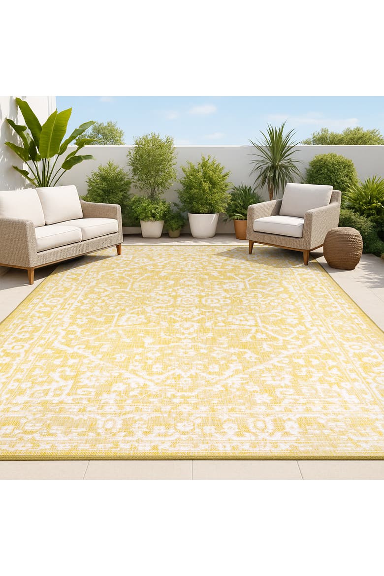 Malta Bohemian Medallion Textured Weave Indoor/Outdoor Area Rug, Alternate, color, Yellow/Cream