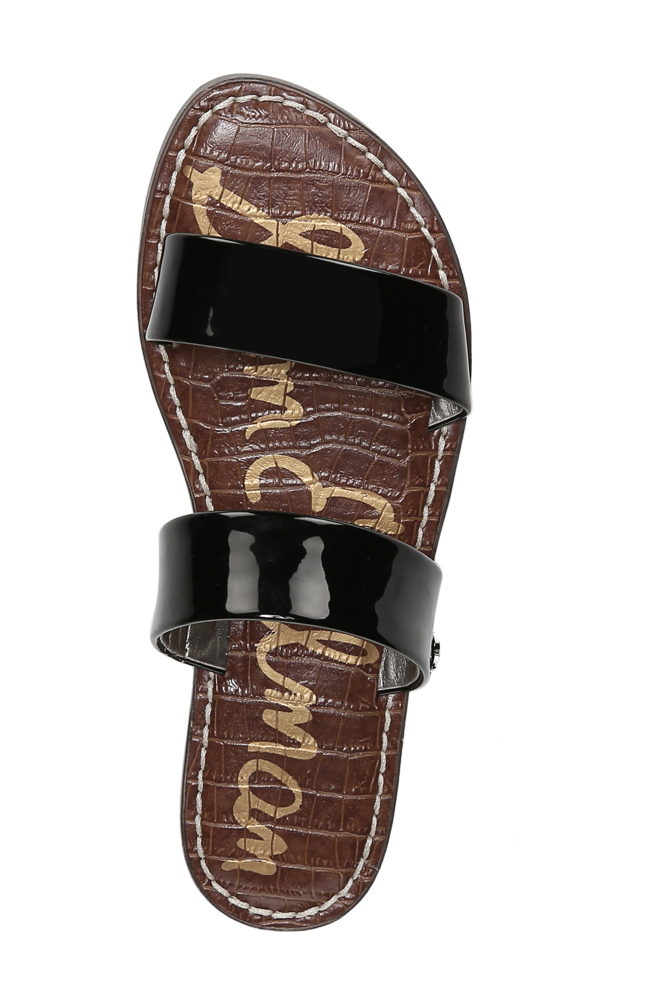 Gala Two Strap Slide Sandal, Alternate, color, BLACK FAUX PATENT LEATHER