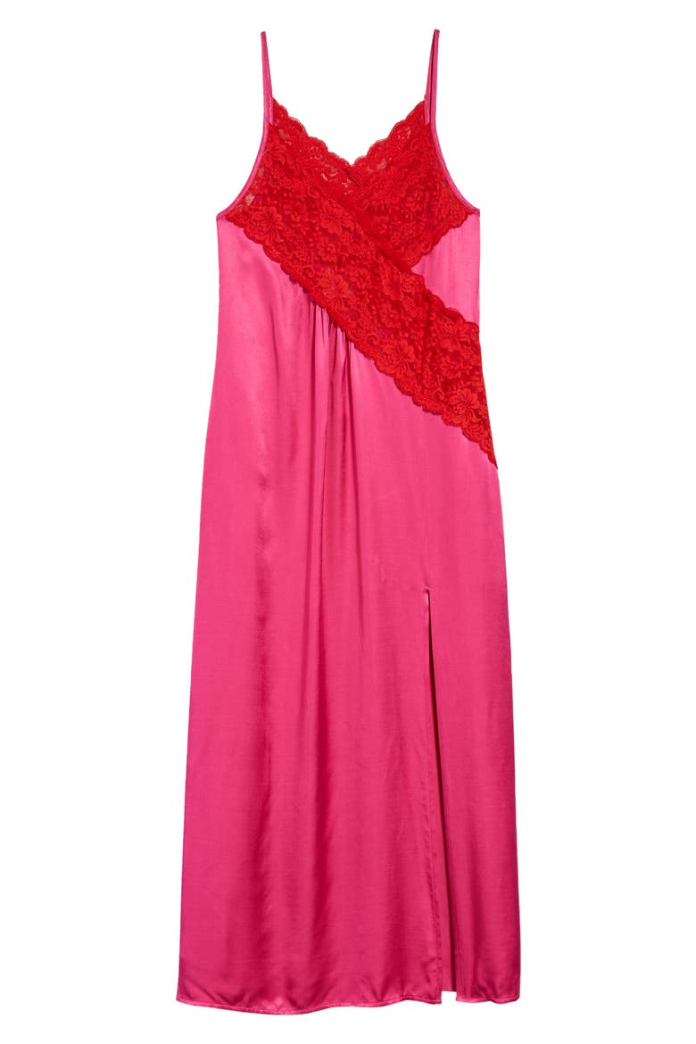 Contrast Lace Maxi Slipdress, Alternate, color, PINK