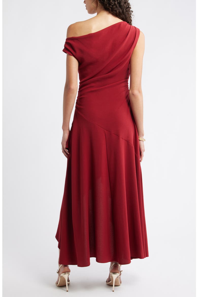 Cascading Ruffle Crepe One-Shoulder Gown, Alternate, color, RED CINDER
