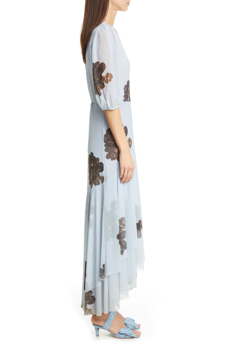 Floral Print Sheer Mesh Maxi Dress, Alternate, color, HEATHER