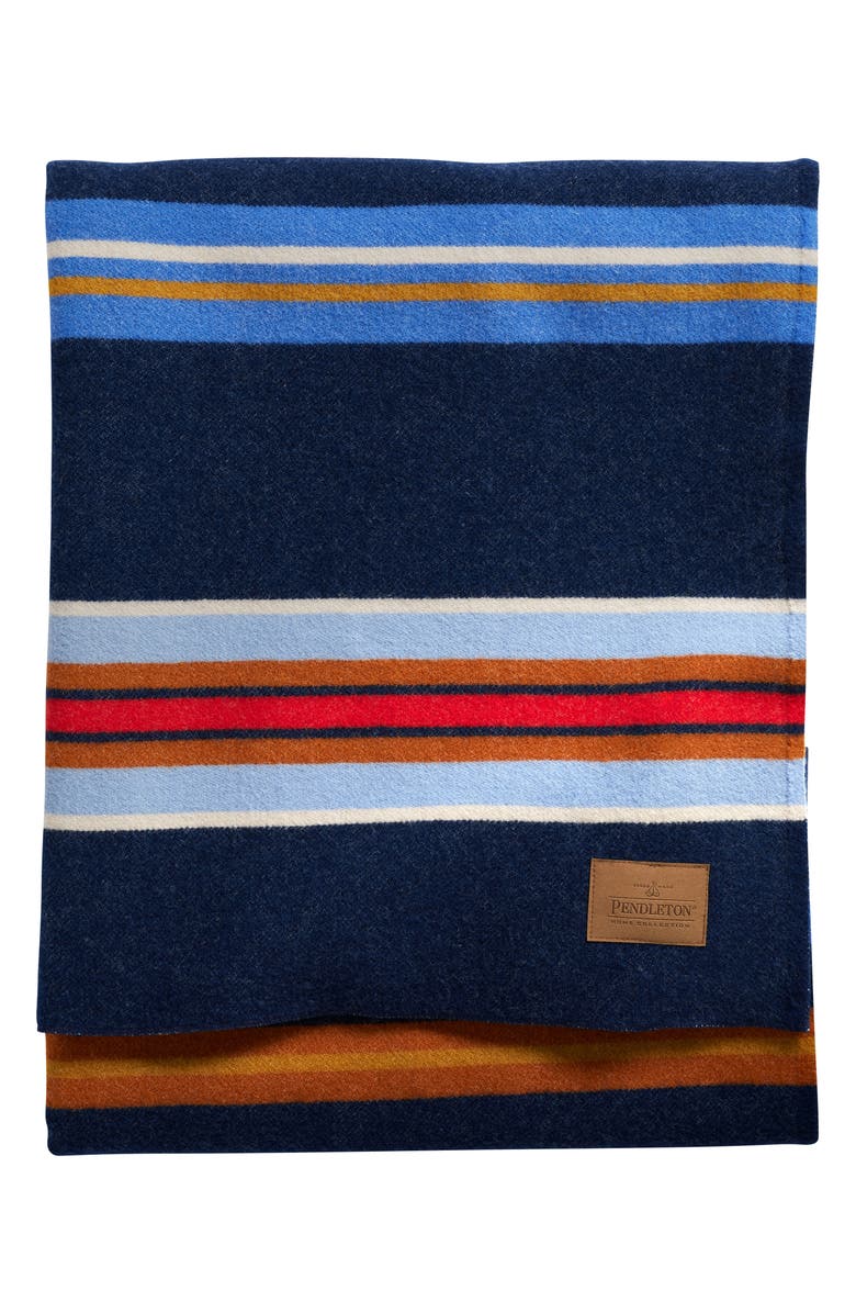 Pendleton Bridger Stripe Wool Blanket, Main, color, Navy