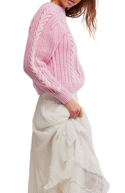 Free People Frankie Cable Cotton Sweater In Pink