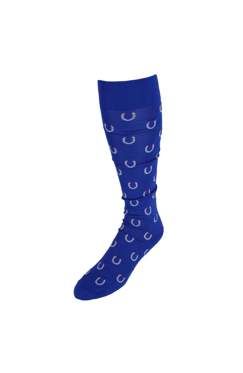Trafalgar Lucky Horseshoe Mid-Calf Pima Cotton Dress Novelty Sock, Main, color, Royal Blue