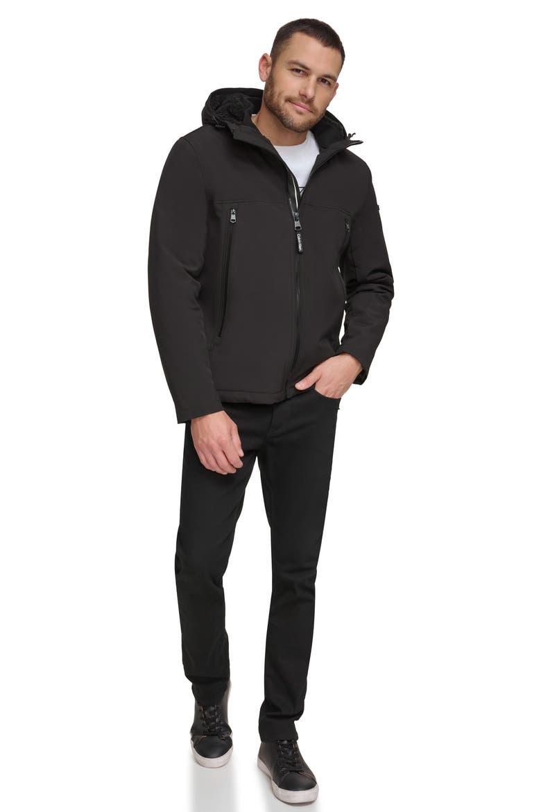 Faux Shearling Lined Windbreaker Jacket, Alternate, color, BLACK