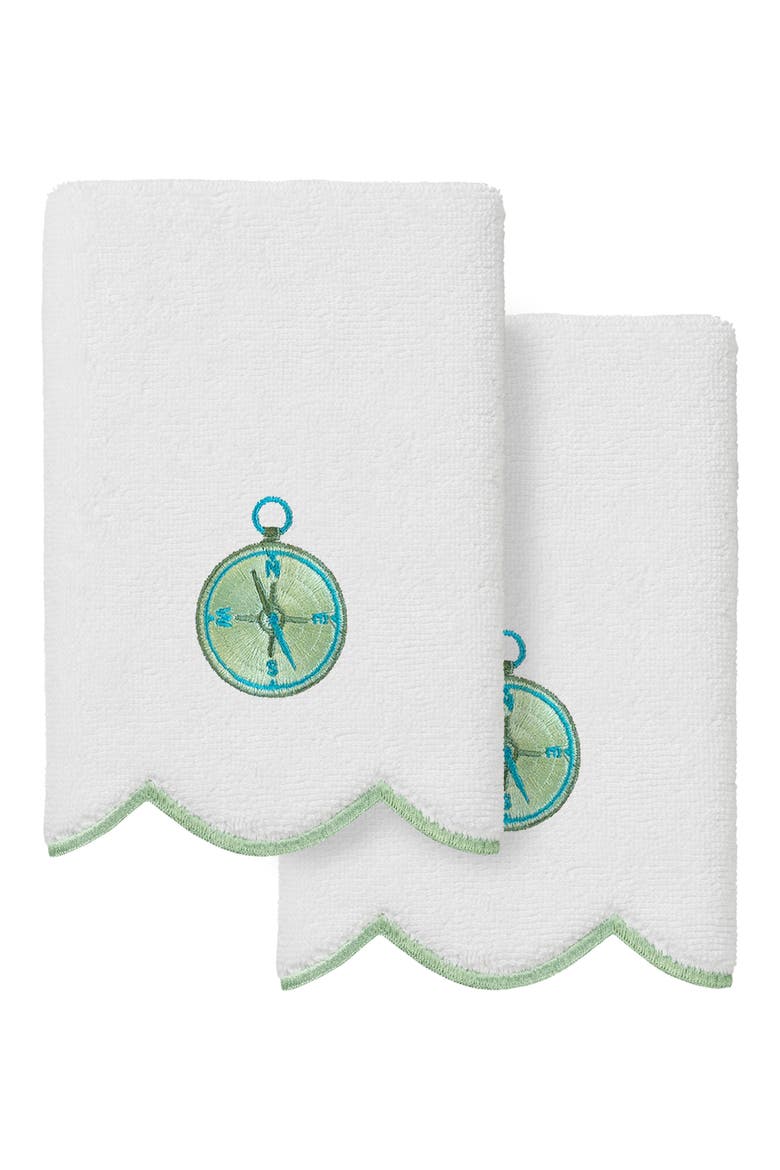 2-Piece Sea Joy Embroidered Turkish Cotton Towel Set, Main, color, WHITE/ GREEN
