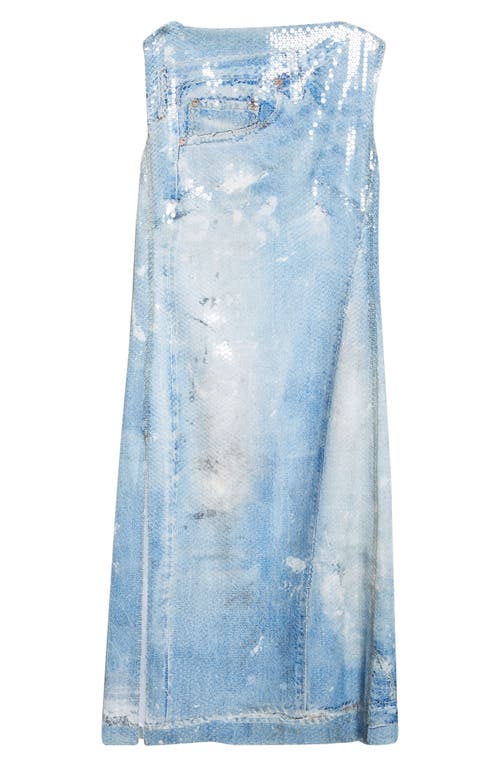 Acne Studios Blue Printed Sequin Midi Dress In Mid Blue Auzzuro