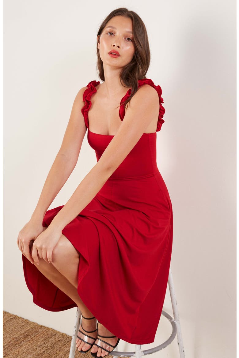 Eda Ruffle Strap Dress, Alternate, color, LIPSTICK