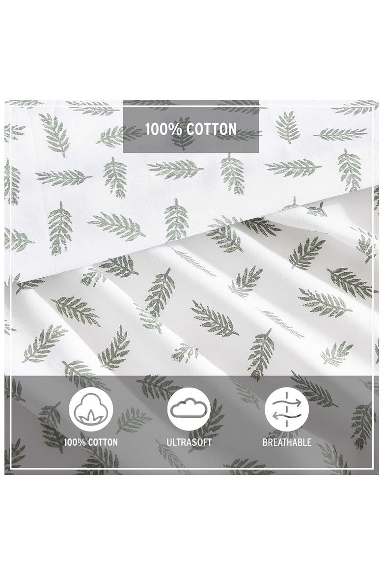 Laurel Leaves 200 Thread Count Cotton Percale Twin Sheet Set, Alternate, color, GREEN