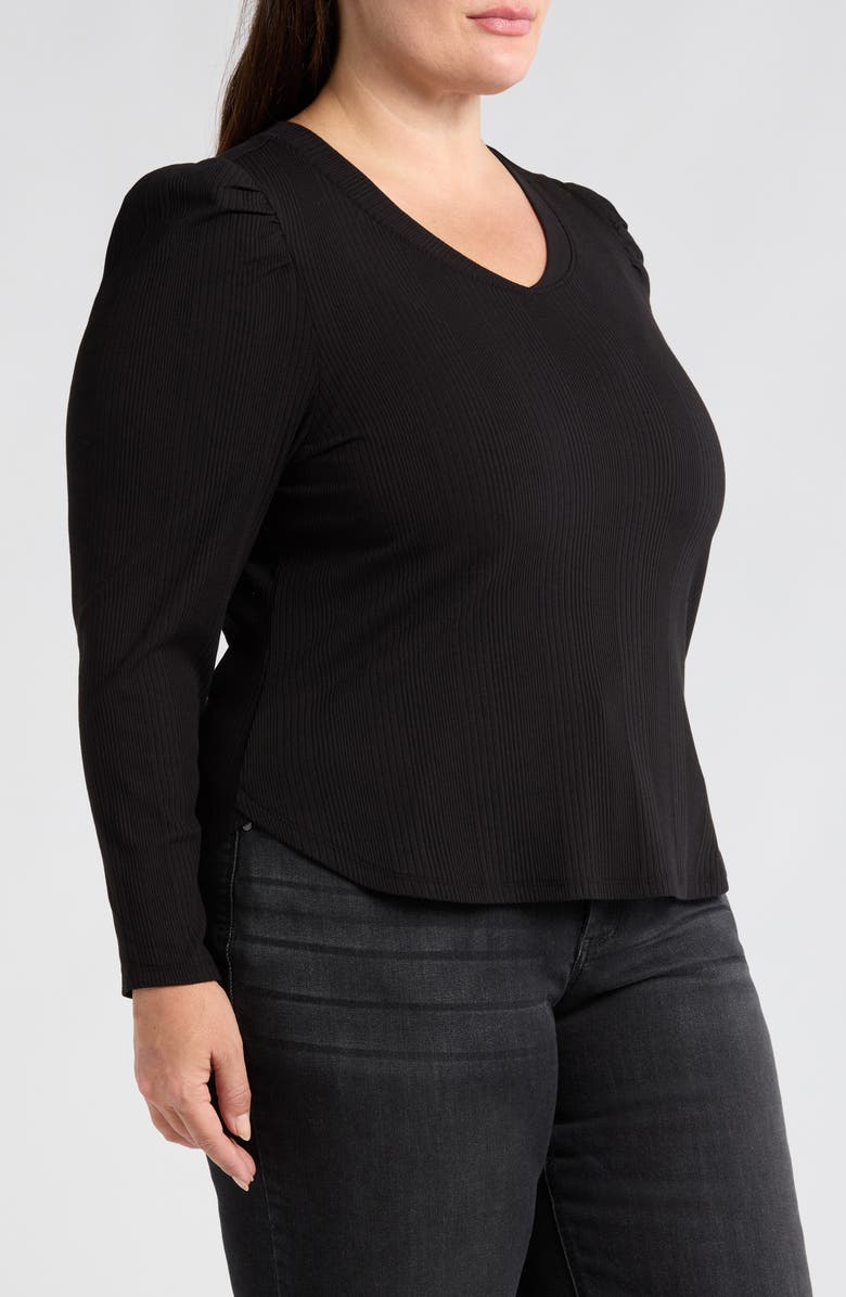 Wit & Wisdom Puff Shoulder Rib Top, Alternate, color, Black