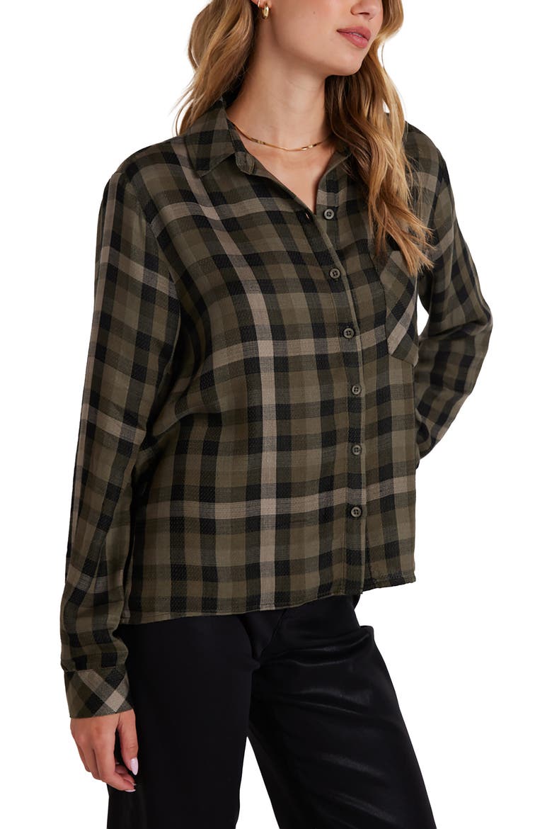 Plaid Slouchy Pocket Button Down Shirt, Alternate, color, OLIVE PLAID