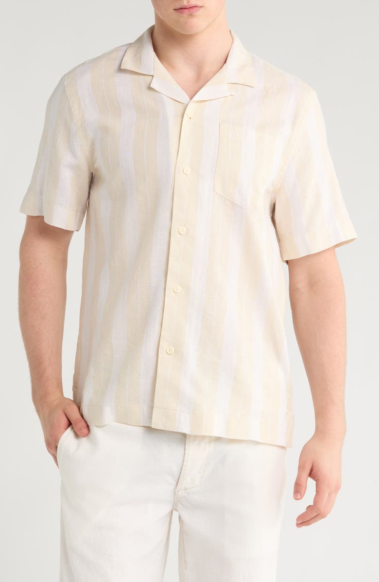 Original Penguin Vertical Stripe Linen & Cotton Camp Shirt, Main, color, Birch