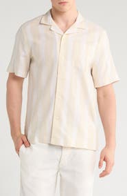 Original Penguin Vertical Stripe Linen & Cotton Camp Shirt