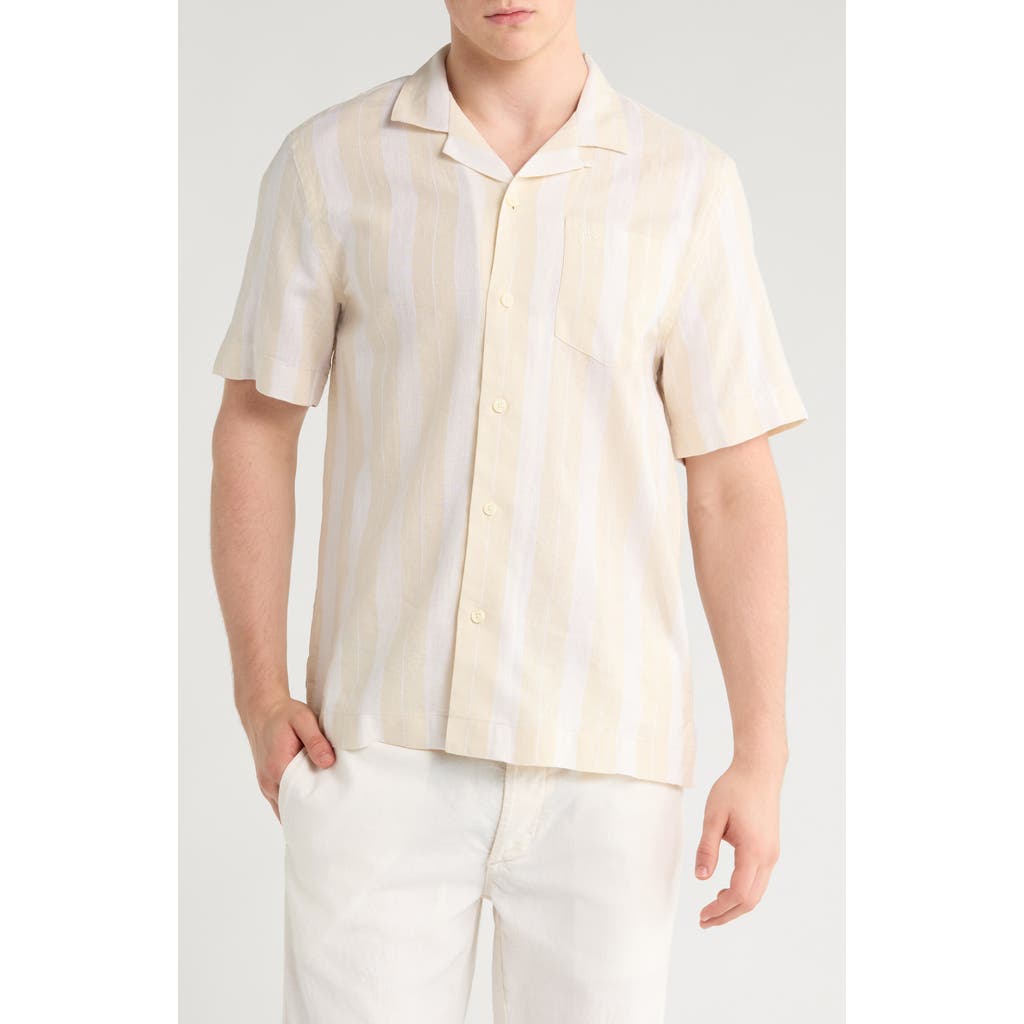 Original Penguin Vertical Stripe Linen & Cotton Camp Shirt In Neutral