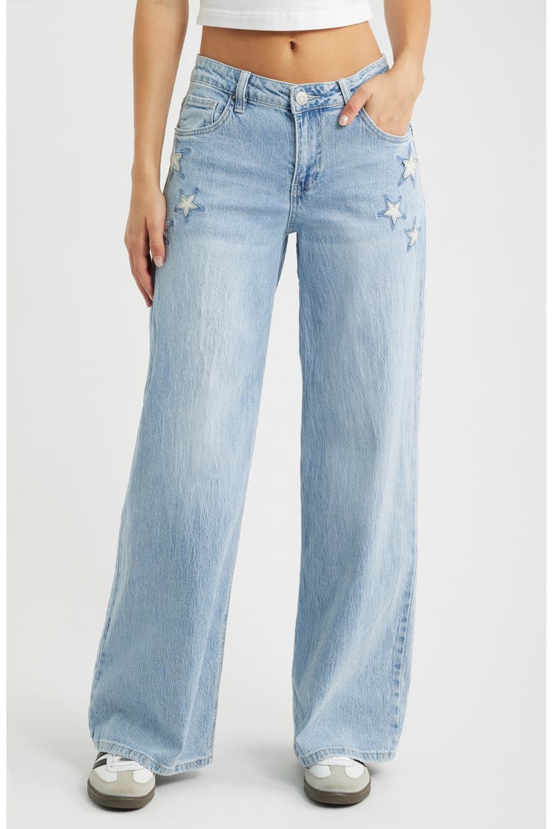 Joey Super Wide Leg Jeans with Star Appliqué, Main, color, LIGHT BLUE