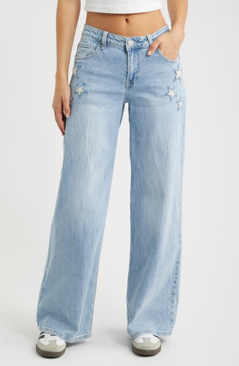Joey Super Wide Leg Jeans with Star Appliqué